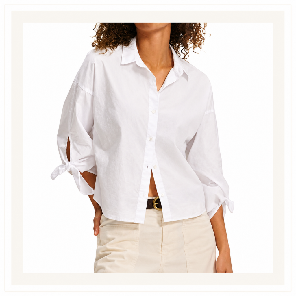 Timeless white button up shirt for women with elevated minimalist style and everyday versatility